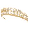 Vofler Wedding Tiara, Bride Pearl Crown - Gold Crystal Rhinestone Headband for Women Queen Ladies Flower Girls Bridal Birthday Pageant Prom Homecoming Halloween Princess Diana Costume Party