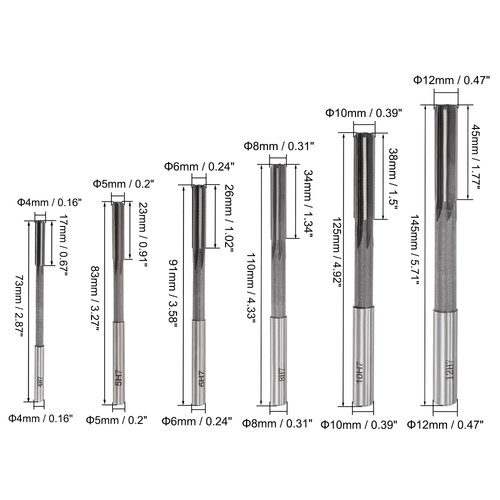 uxcell Chucking Reamer Set Lathe Machine Reamer Straight Flute Milling Cutter High Speed Steel H7 Tolerance (4mm 5mm 6mm 8mm 10mm 12mm) 6pcs