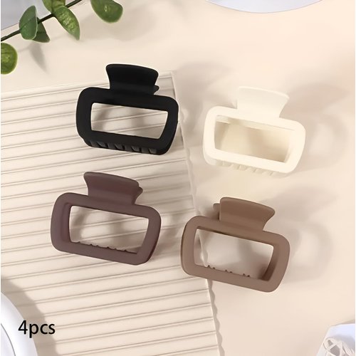 PACTIV 4pcs Square Mini Hair Claw Clips, Cute & Simple Style, Solid Color Shark Clips, Half-Up Hairstyle Accessories, Small Size Hair Grips For Updos appl 1 count (Pack of 4) RANDOM COLOR