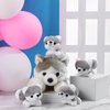 HyDren Christmas Husky Stuffed Animals with 4 Baby Huskies Cute Dog Plush Set Kawaii Husky Soft Pillow Dolls for Girls Birthday Wedding Anniversary Presents Home Sofa Decor, 11 Inch, 4 Inch
