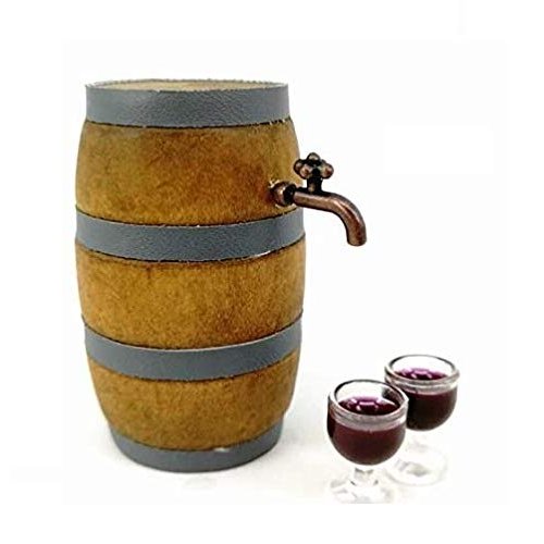 EatingBiting 1:12 Doll Mini House Christmas House Miniature Furniture Beer Barrel Cask Beer Keg Beer Mug 3Pcs Set (1 Beer Barrel & 2 Cup) Photography Props House Ornaments