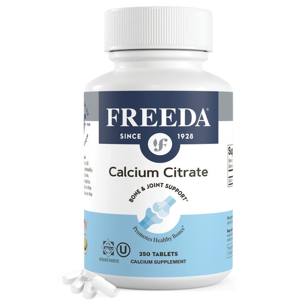 Freeda Calcium Citrate - Kosher Vegan Calcium Supplement for Women & Men - Bone Health & Joint Support - Calcium 1000mg per Serving - Calcium Citrate 1000mg Tablets Calcium Without Vitamin D (250 Ct)