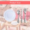 12 Pieces 1:12 Scale Miniature Plates and 12 Pieces Knives Forks Spoons Metal Tableware Dollhouse Miniatures Porcelain Plate Set Dollhouse Kitchen Accessories Dollhouse Decoration Accessories