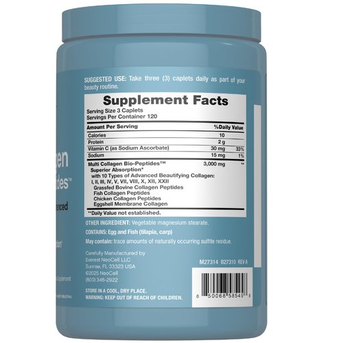 NeoCell Multi Collagen Peptides | 360 Caplets | Superior Absorption | Types I, II, III IV, VIII, X, XII, XXII | for Women and Men