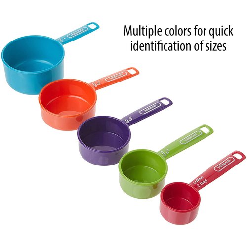 Farberware Professional Plastic Measuring Cups with Coffee Spoon, Set of 5, Colors may vary
