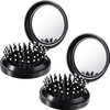 Boao 2 Pack Foldable Travel Mirror Hair Brushes Round Portable Folding Pocket Hair Brush Mini Hair Comb Compact Travel Size Hair Massage Comb for Men Women(Black)