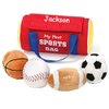 The Trendy Turtle Personalized My First Sports Bag Stuffed Plush Playset with Mini Plush Basketball Baseball Football and Soccer Ball - 8 Inches RED