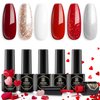 MEFA Red Gel Nail Polish Set 6 Colors, Red White Glitter Shades Sparkle Silver Champagne Love Times Tones Spring Nail Art Design at Home Manicure DIY Kit Gifts for Women Girl