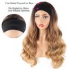 LEOSA Ombre Headband Wig Body Wave Blonde Synthetic Wig with Headband Real Wigs,Long Wavy Ombre Wigs for Black Women Blonde Wavy Headband Wig