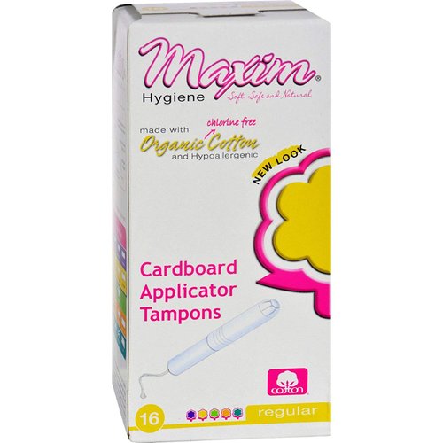 Maxim Organic Applicator Tampons (Regular): 100% Natural Cotton Tampons for Feminine Menstrual Care -16 Count, 3 Pack