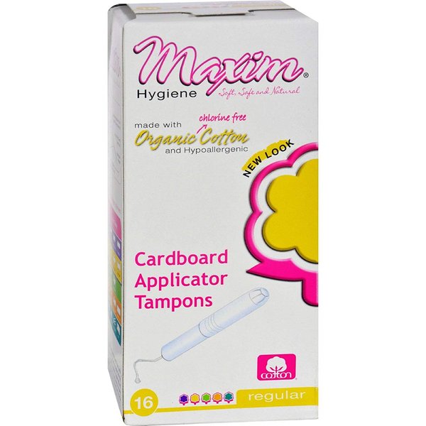 Maxim Organic Applicator Tampons (Regular): 100% Natural Cotton Tampons for Feminine Menstrual Care -16 Count, 3 Pack