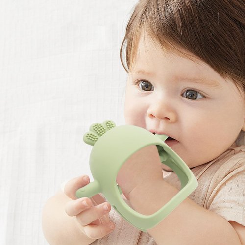 Bebe Never Drop Teething Toys for Babies 0-6months, Infants New Born Chew Toys for Teething Relief, Silicone Baby Teether Hand Pacifier,0-3 Months Baby Essentials for Sucking Needs,Shower Gifts(Olive)