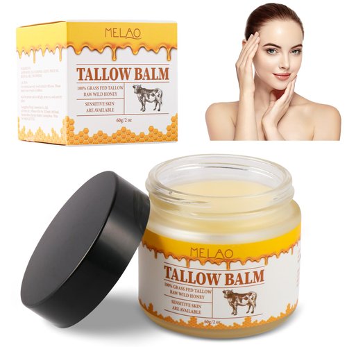 Tallow and Honey Balm for Face, Beef Tallow Honey Balm for Skin, Beef Tallow Moisturizer, Tallow Lotion for Skin Care, Moisturizer for Face & Body (2 oz)