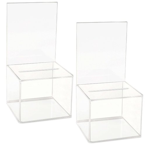 Acrylic Charity Donation Ballot box Fundraising Coin collection Tip box 5" x 5" x 4" office Suggestion Box Piggy Bank ticket bucket with 4" x 6" Sign Poster Display area(2 Pack)