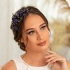 Formery Blue Flowers Crystal Headband Crystals Beads Floral Hairband Prom Party Wedding Handmade Copper Wire Beaded Flower Headpiece for Women and Girls