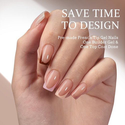 BTArtboxnails XCOATTIPS French Gel Nails - Skin Tones French Tip Press on Nails, Short Square Nail Tips with Nail Gel, French Protecting Duo, Nail Lamp, All in One Soak Off Fake Nail Christmas Gift