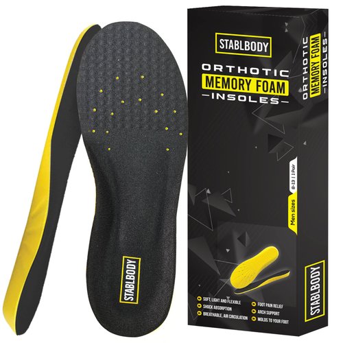 STABLBODY Thick Memory Foam Insoles for Men - Orthotic Inserts for Plantar Fasciitis Relief & Arch Support - Trim-to-Size Shoe Inserts, Full-Length Cushions for Feet - Absorbs Shock - 1 Pair