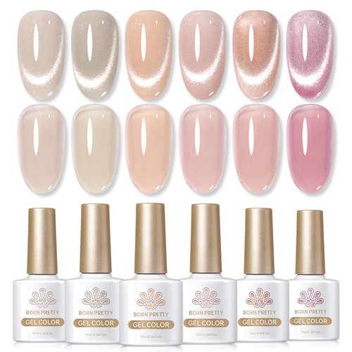 Born Pretty Magnetic Gel Nail Polish Jelly Pink Glitter Cat Magnetic Eye Gel Polish Shimmer Auroras Magnetic Gel Nail Polish LED Gel Nail Art Manicure Kit 6PCS 10ML