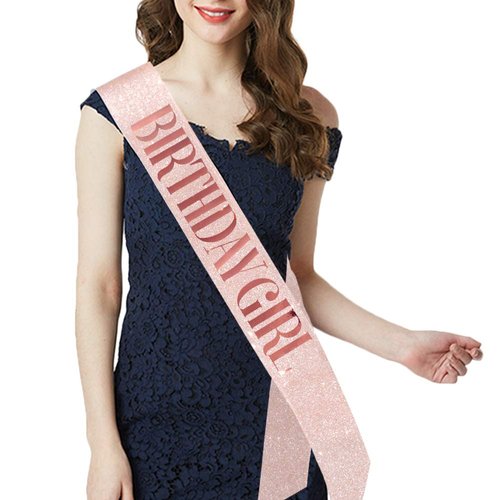 Birthday Girl Sash & Rhinestone Tiara Kit - Rose Gold Birthday Gifts Glitter Birthday Sash Birthday Party Favors