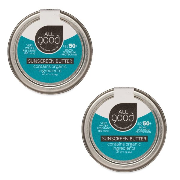 All Good Zinc Butter Sunscreen - Travel Size, Zinc Oxide Face, Nose, Ears Sunscreen, UVA/UVB Broad Spectrum SPF 50+ Water Resistant, Coral Reef Friendly (1 oz)(2-pack)