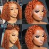 GOLFMAX 12 Inch Water Wave Bob Wig Human Hair Ginger Lace Front Wigs Human Hair Deep Wave Curly Short Bob Wig 13x4 Lace Frontal Glueless Wigs Human Hair With Elastic Band