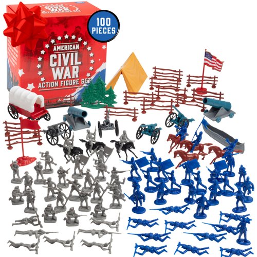 Civil War Army Men Toy Soldier Action Figure Playset-100pcs Including Confederate & Union Soldiers, Cannons, Wagons, Rideable Horses, Terrain Accessories -Great Xmas Gift for Kids & Collectors