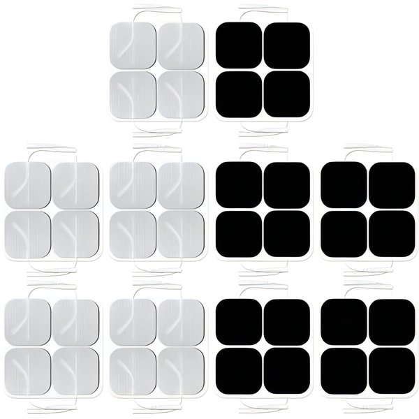 Easy@home Compatible Re-useable 8 Individual 2"x2" TENS Unit Carbon Electrode Pads，Self-Adhesive Replacement Massage Pads, 2mm Pin Connectors, Compatible with EHE009 and EHE012PRO