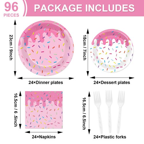 CHUNNIN 96Pcs Donuts Birthday Party Plates and Napkins Donut Themed Party Decorations Pink Donut Party Dessert Plates Donut Tableware Set for 24 Guests Grow Up Themed Baby Shower Party Favors Supplies