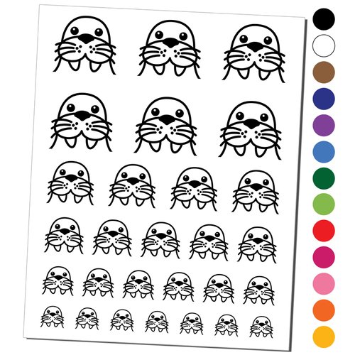 Peeking Walrus Temporary Tattoo Water Resistant Fake Body Art Set Collection - Black (One Sheet)