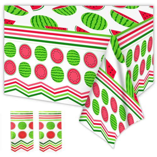 Wenioerz 2Pcs Watermelon Party Tablecloths, Watermelon Party Supplies, One in A Melon Birthday Party Decor,Summer Fruit Disposable Birthday Decorations(108 inch*54 inch)