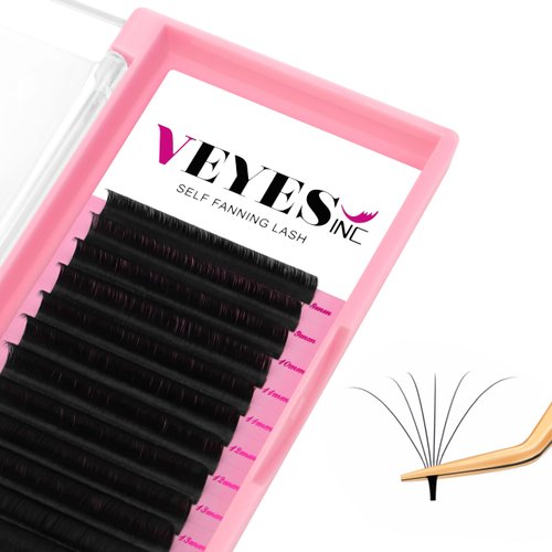 VEYES INC Easy Fan Volume Lash Extensions 03 05 07 J/B/L/C/CC/D/DD Curl 8-25mm Mixed & Single Length Tray, Matte Black Self Fanning Eyelashes, Professional Supplies for Lash Techs (0.05 CC 8-16mm)