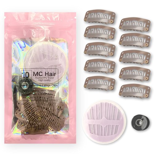 Extension Clips, Wig Clips for Hair Extensions, 10 Pieces 32mm U Shape Wig Clips, Wig Clips for Hair Extensions, Making Wig Accessories Set Tools (Light Brown)