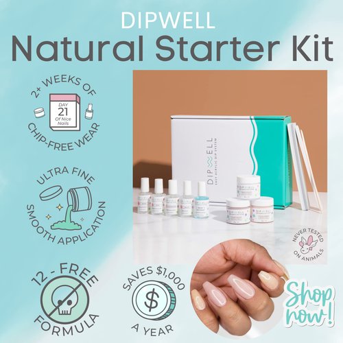 DipWell Acrylic Nail Kit with Clear Acrylic Powder, Monomer Acrylic Nail Liquid, Acrylic Nails Brush, & Nail Acrylic Powder (Natural Starter System, Durable, No UV/LED Needed, Made in USA)