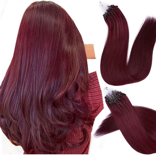 MioYio Microlink Hair Extensions Human Hair 99j Red, Micro link Hair Extensions Human Hair,Microlink Hair Extensions, Microlink Extensions，Microlink Extensions Human 22inch 30g/Pack