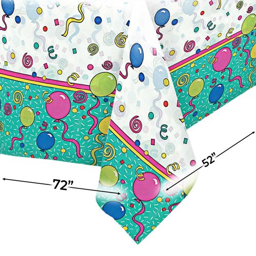 Unique Confetti Balloons Party Plastic Table Cover | 52" x 72" | 1 Pc, 72" x 52", Multicolor
