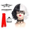Cruella Deville Black and White Wig for Women Kid, Cruella Costume Wig for Halloween 1920s Party, Heat Resistant Synthetic Wig