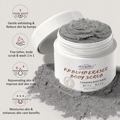 Kp Bump Eraser Body Scrub Exfoliator Exfoliating 300G Body Wash for Keratosis Pilaris Strawberry Legs for Women Men with Salicylic Acid AHA Kp Body Scrub for Chicken Skin Bikini Butt Area with Loofah