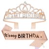 CAVETEE Birthday Crowns for Women Its My Birthday Sash and Crown for Women Birthday Crown Adult Woman Set Birthday Decorations for Party Birthday Gifts (Rose Gold)
