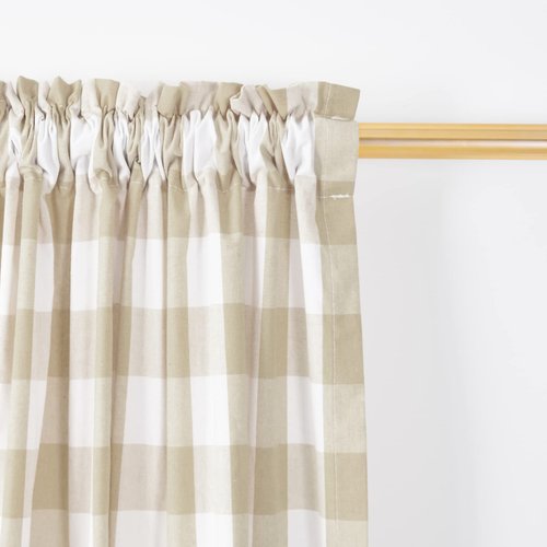 NATUS WEAVER Buffalo Check Curtains 45 inches Long Cotton Basement Beige and White Gingham Plaid Kitchen Window Panels Living Room Checker Drapes Bedroom Rod Pocket Window Treatment 2 Panels
