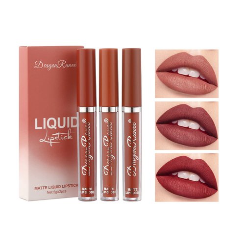 Dragonranee Liquid Lipstick Set, 3 Colors Matte Long-Lasting Wear, Non-Stick Waterproof Lip Gloss Lip Stain for Makeup Collection
