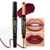 2 in 1 Dark Red Matte Lip Liner & Lipstick Combination, DNM Metallic Dual Ended Lipstick, Lip Liner, Lip Gloss, 24 Hour all Day Long-Lasting Waterproof Lipliners Pencil for Women Lip Makeup Gift 06#
