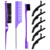 3 Pieces Teasing Brush Set Bristle Hair Brush 3 Row Teasing Brush Dual Edge Brush Sturdy Styling Comb Parting Comb for Brushing, Combing, Slicking Hair for Stylist Women (Purple-1)