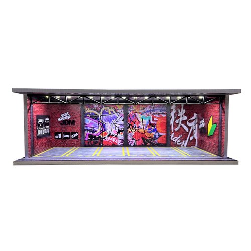 Malamfans 1/64 for Hot Wheels JDM Scenarios Display Case - 1/64 Scale die-cast Model car Display Box with LED Lights and Acrylic Cover, Divided into 1 Level, with 6 Parking Spaces