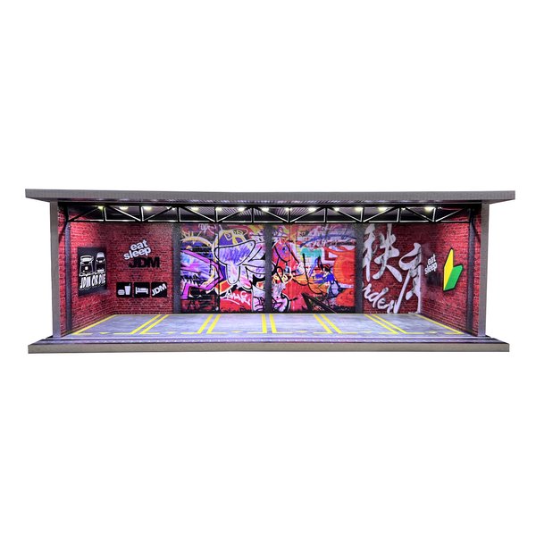 Malamfans 1/64 for Hot Wheels JDM Scenarios Display Case - 1/64 Scale die-cast Model car Display Box with LED Lights and Acrylic Cover, Divided into 1 Level, with 6 Parking Spaces