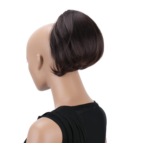 CAISHA by PRETTYSHOP Bun Hairpiece Ponytail With Butterfly Clip Hair Bun Bridal Hairstyle Hepburn Bun Scrunchie Straight Dark Brown Mix H412
