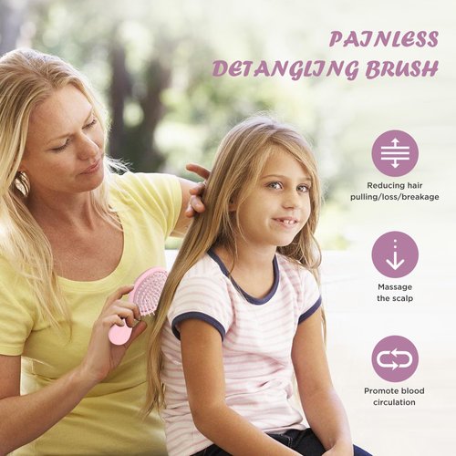 Bituemly Mini Hair Brush, Detangling Hairbrush for Dry and Wet Hair, Small Size Travel Detangler Brush for Girls Boys Kids Women Men for All Hair Types Pink