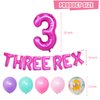 KOTLMIGHT Dinosaur Birthday Party Supplies for 3 Year Old Girl, Three Dino Rex Pink Dinosaur Party Decorations for Girls Baby - Backdrop, Banner, Toppers, Cupcakes Wrappers, Balloons and Tablecloth