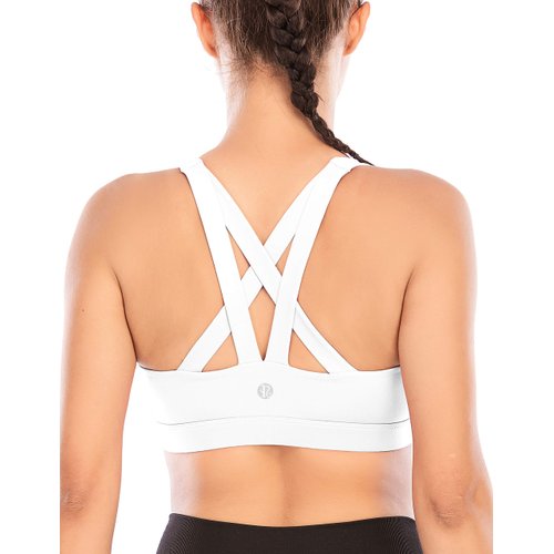 RUNNING GIRL Sports Bra for Women, Criss-Cross Back Padded Strappy Sports Bras Medium Support Yoga Bra with Removable Cups