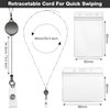 Retractable Badge Reel Lanyard with ID Holder, 3 Pieces Beaded Badge Lanyard Necklace with 6 Waterproof Name Card Holder Stainless Steel ID Holder Necklace for Women Men (Black, Gray, Silver)