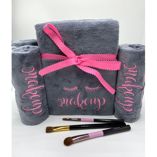 Microfiber Makeup Remover Towel 12X12 Grey/Pink 6PK;Soft Hypoallergenic Make Up Removal Wash Cloth, Embroidered Washcloth, Reusable Facial Cleansing Cloth
